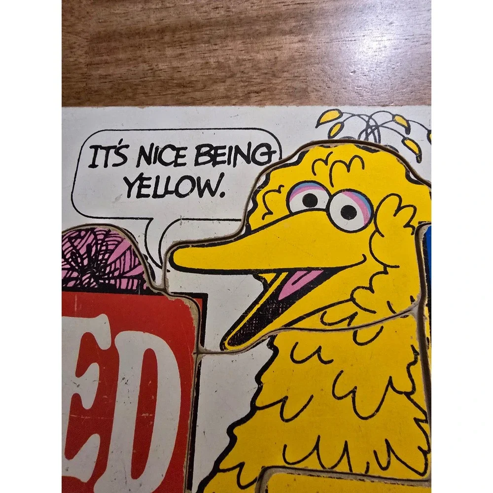 Vintage 1974 Playskool Sesame Street Big Bird Presents Colors Wood Tray Puzzle